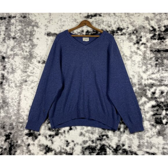 LL Bean Lambs Wool Sweater Mens Size S/M Blue V-Neck Comfort Casual - Picture 1 of 8